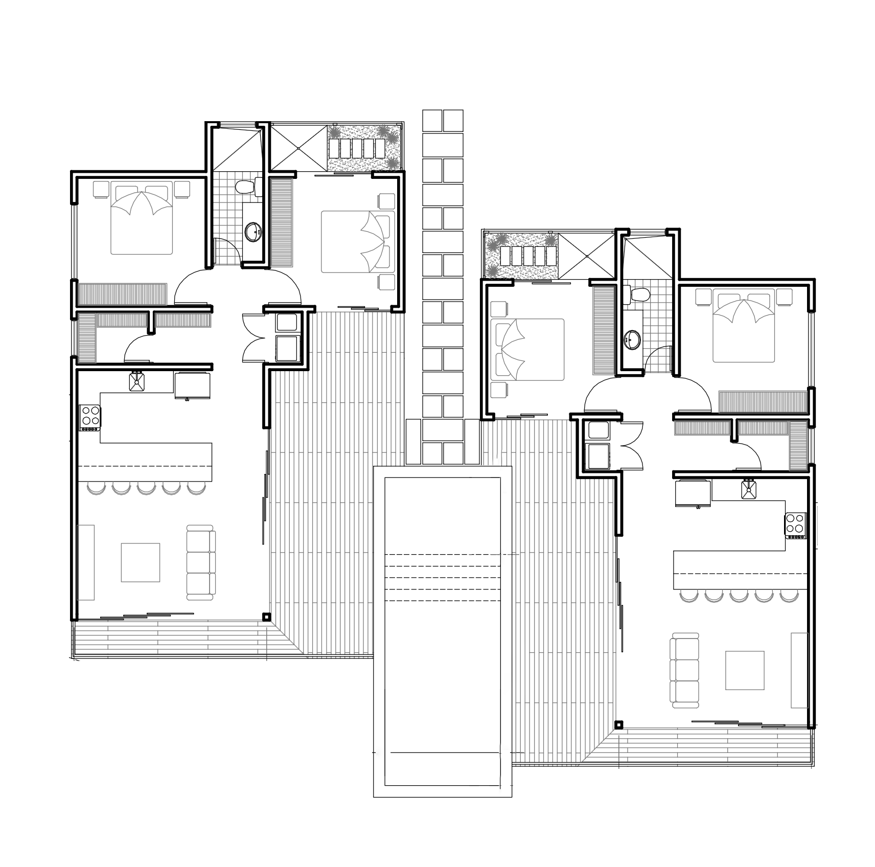 Floor plan showing both Kembar homes with shared pool